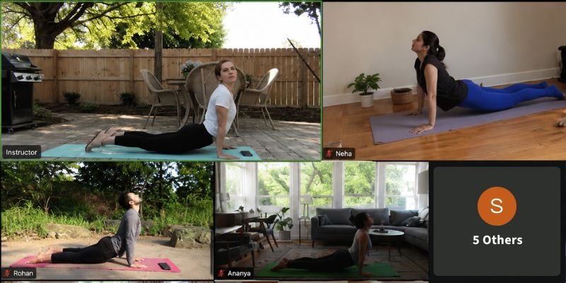 Intermediate yoga practitioners on a Zoom class