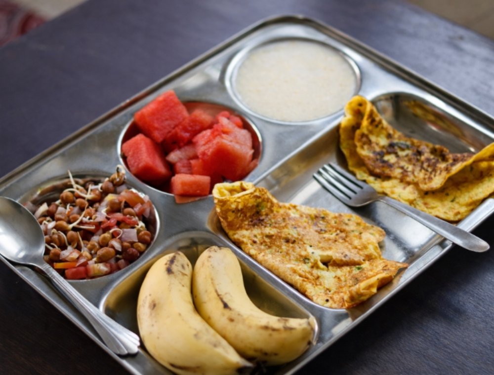 Vegetarian buffet at yoga school