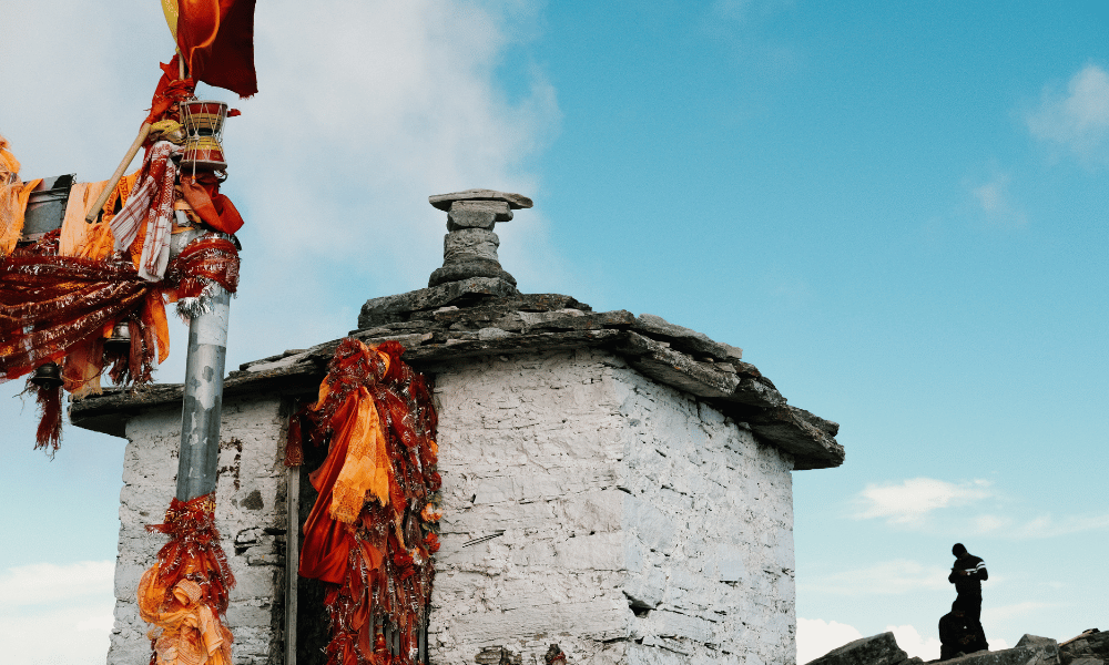 Chandrashila Peak 4,000 Metres Summit Shrine with Himalayan Mountain Views on Yoga TTC Trek