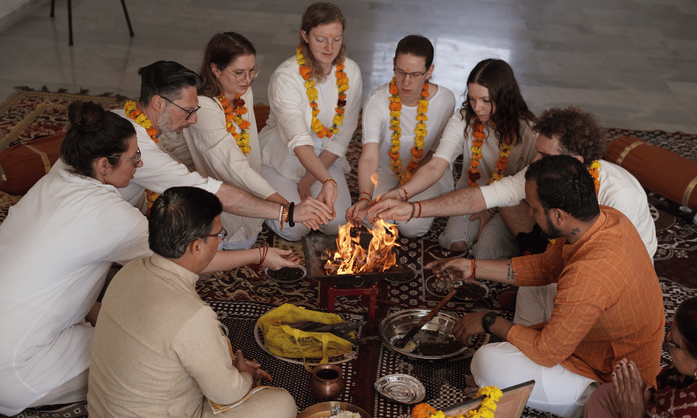 Sacred Vedic Fire Ceremony (Havan Pooja) at Sages Yoga Ashram Rishikesh - 200 Hour Himalayan Yoga TTC